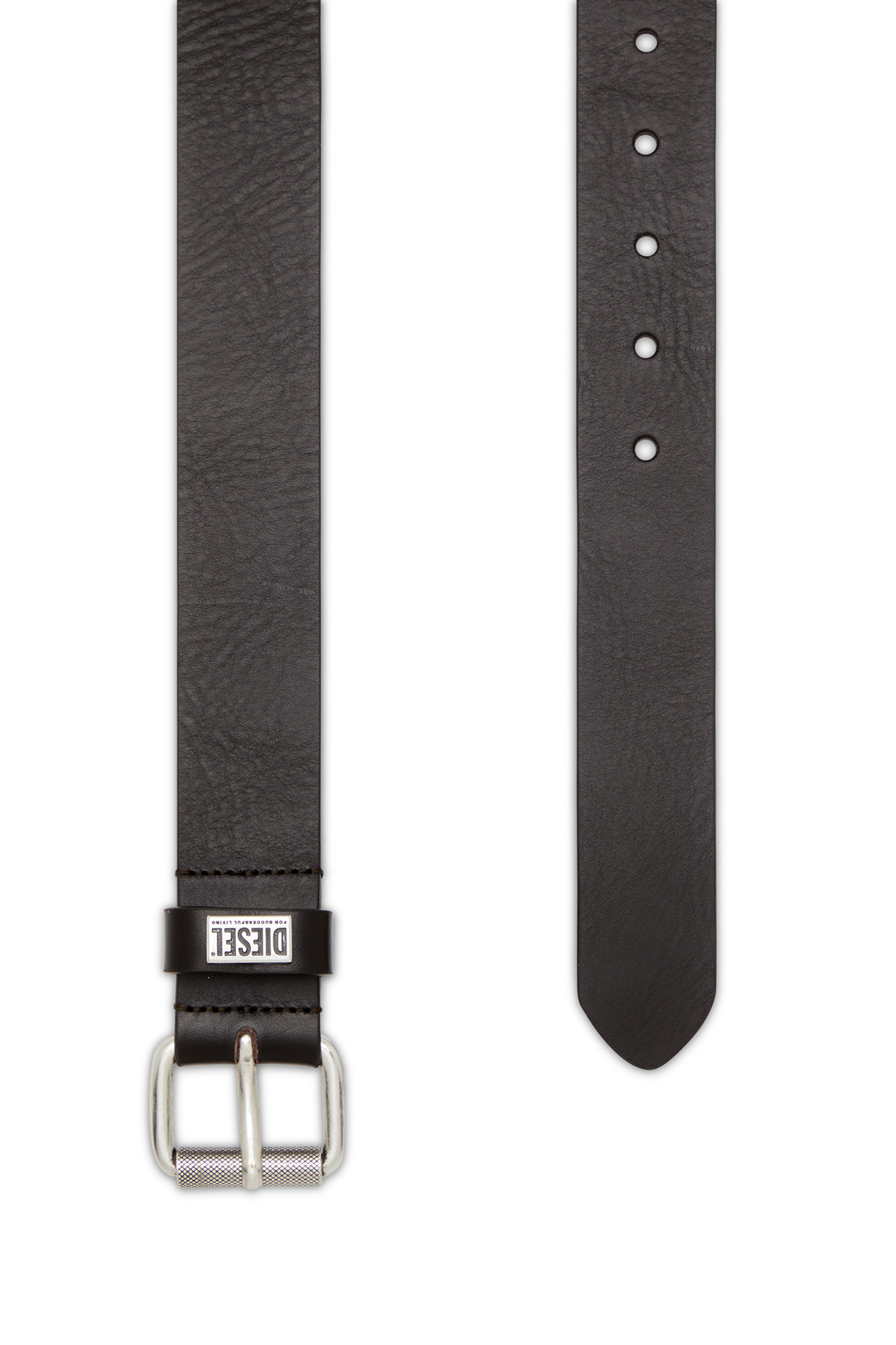 Diesel - B-BISCOTTO-LOOP, Man's 3.5cm leather belt with logo plaque in Dark Brown - 2