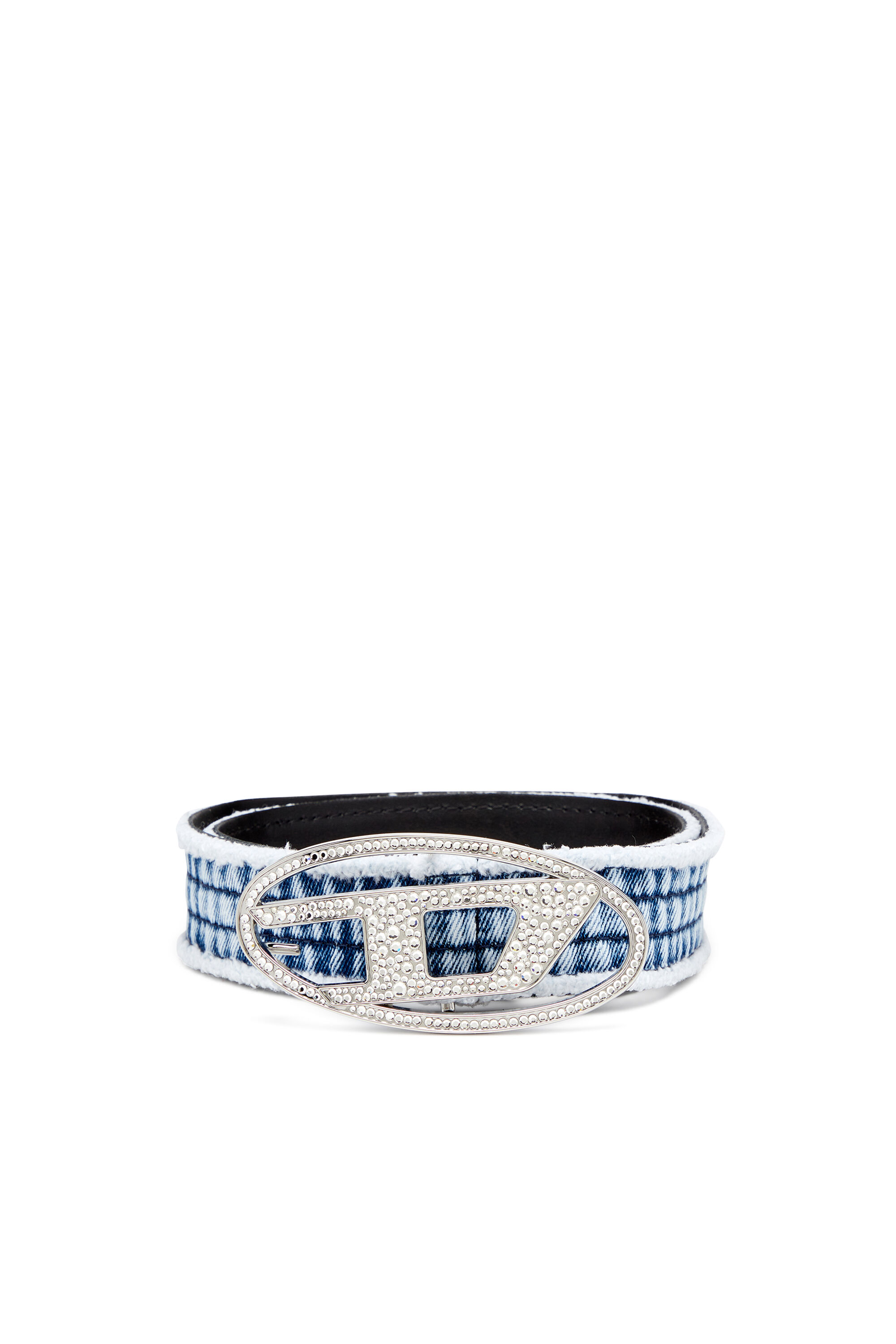 Diesel - B-1DR STRASS, Woman's 3.9cm denim and leather belt with crystal buckle in Blue - 1