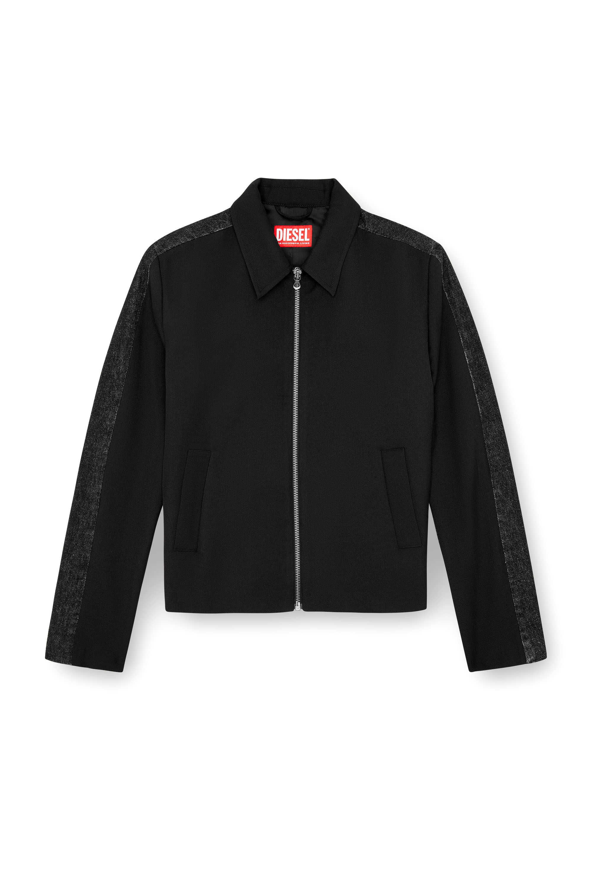 Diesel - J-RHEIN, Man's Blouson jacket in wool blend and denim in Black - 2