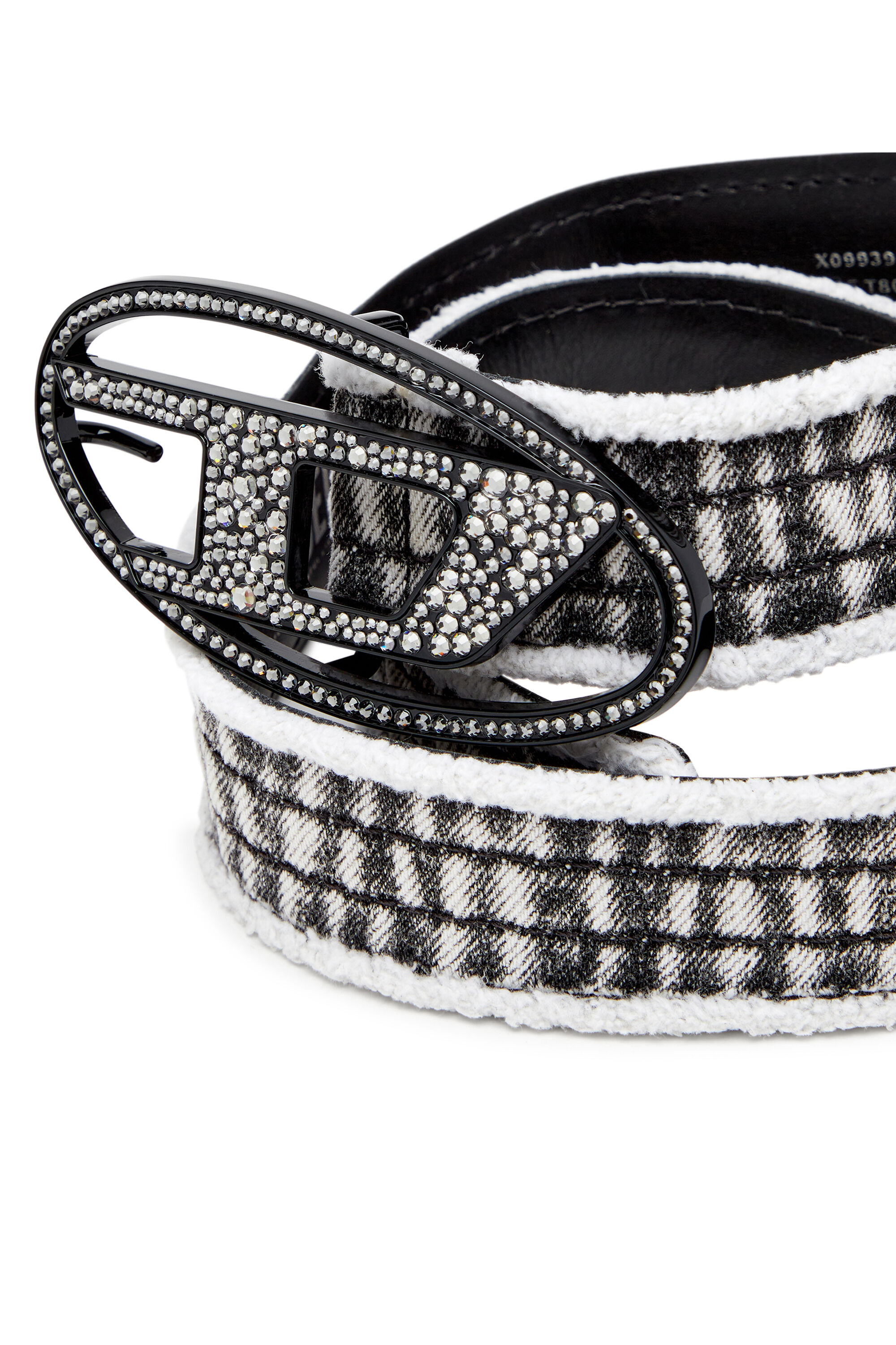 Diesel - B-1DR STRASS, Woman's 3.9cm denim and leather belt with crystal buckle in Black - 3