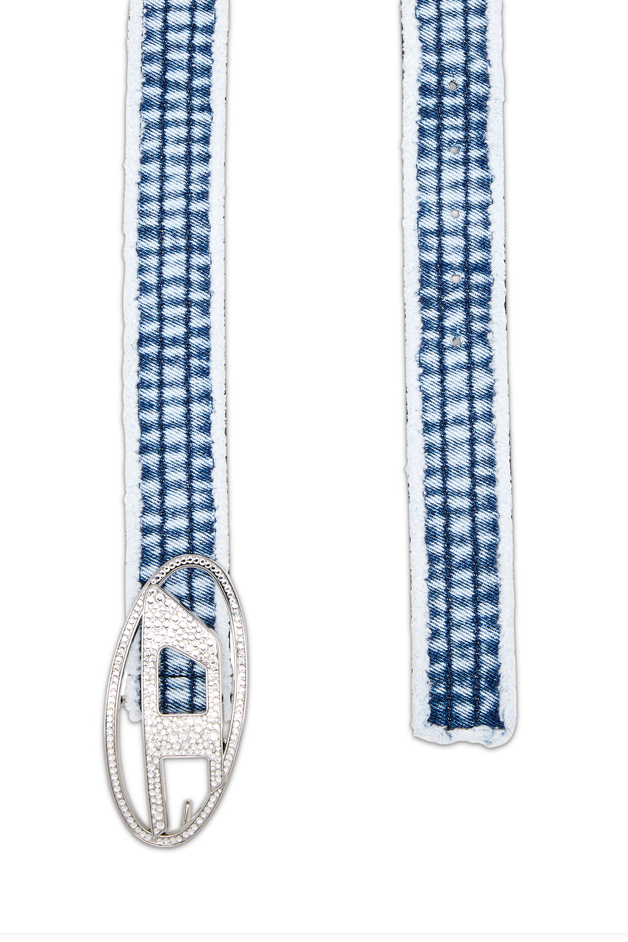 Diesel - B-1DR STRASS, Woman's 3.9cm denim and leather belt with crystal buckle in Blue - 2