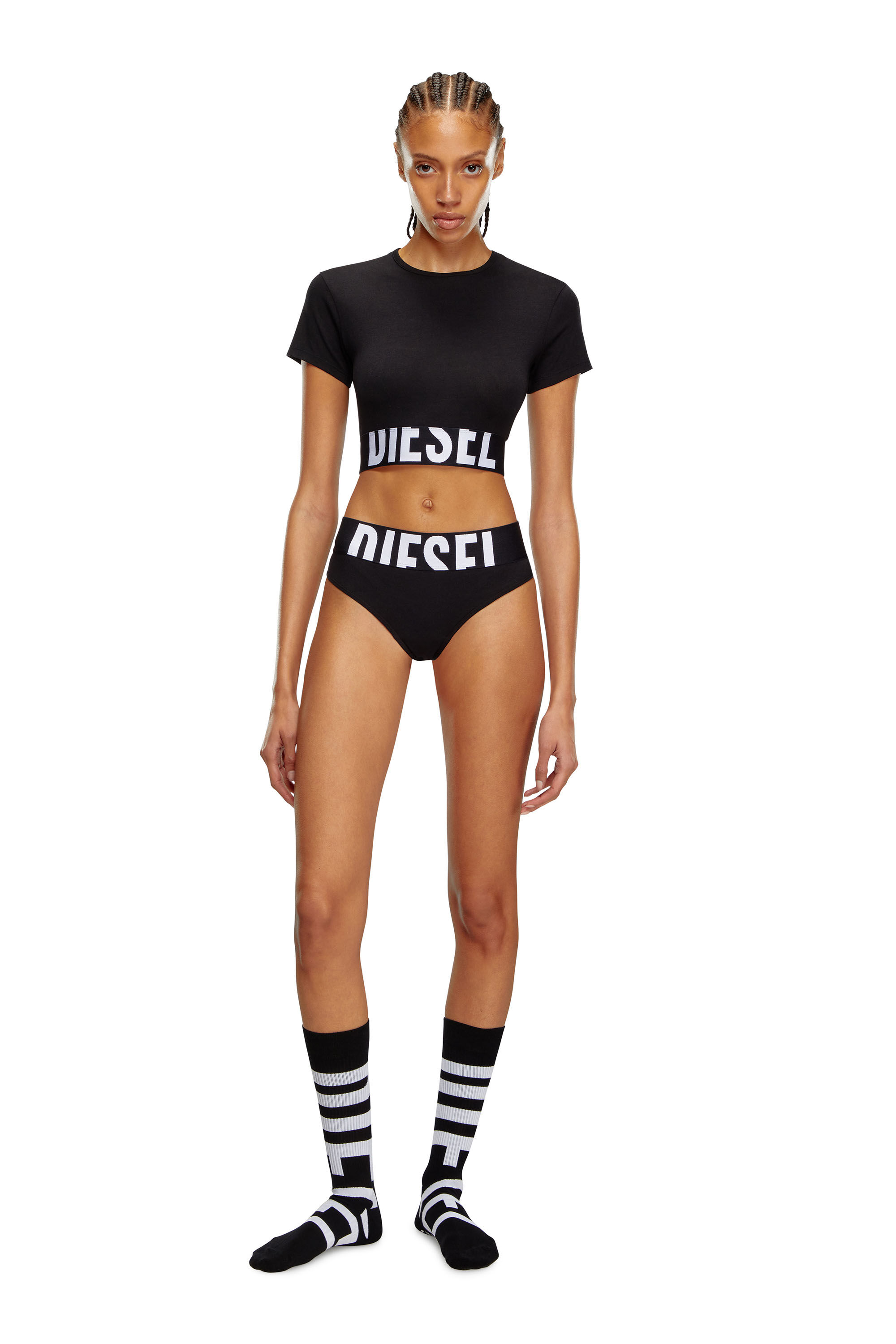 Diesel - UFTEE-SPORT-CROPPED-T-SHIRT, Woman's Sporty cropped top with logo band in Black - 1