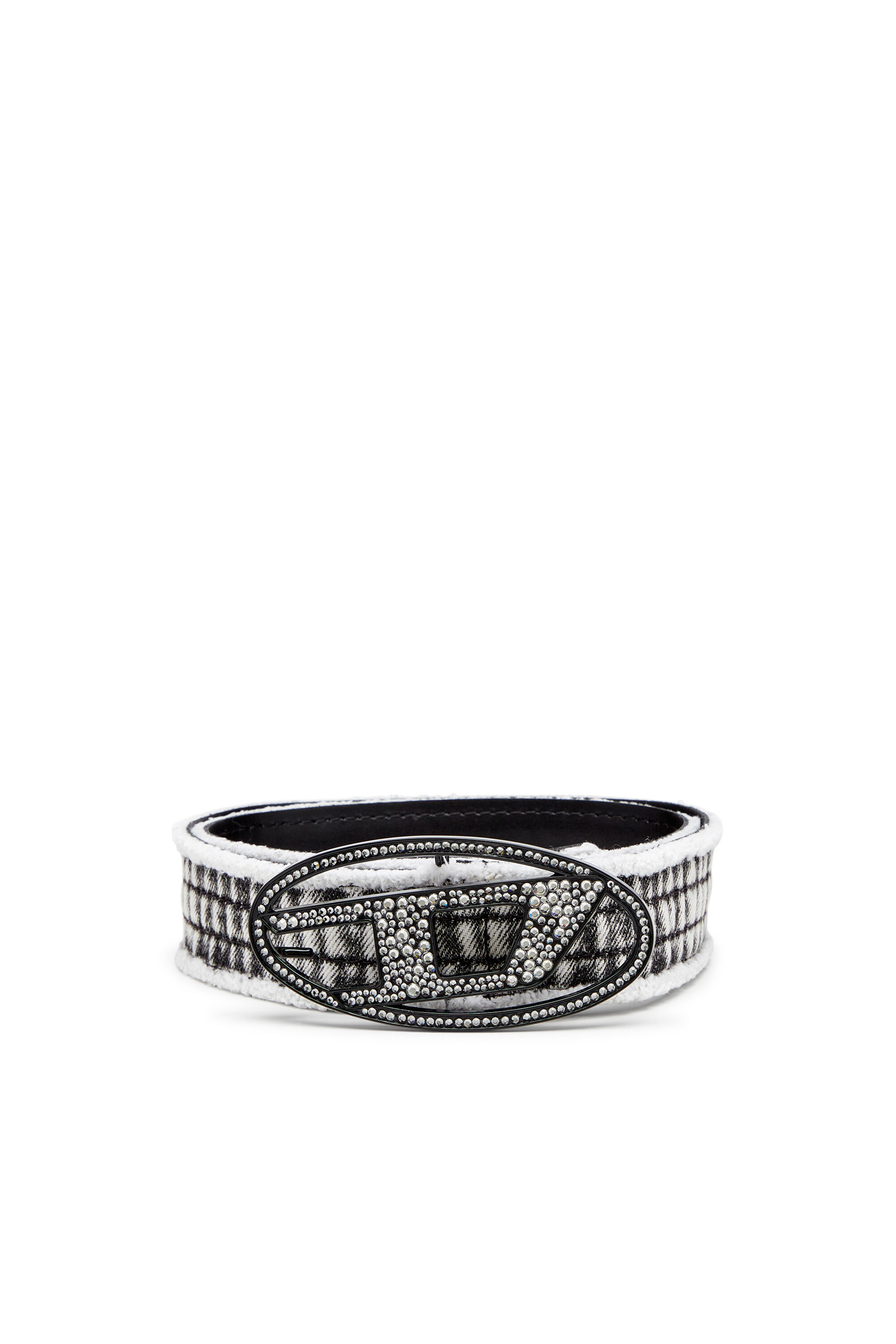 Diesel - B-1DR STRASS, Woman's 3.9cm denim and leather belt with crystal buckle in Black - 1