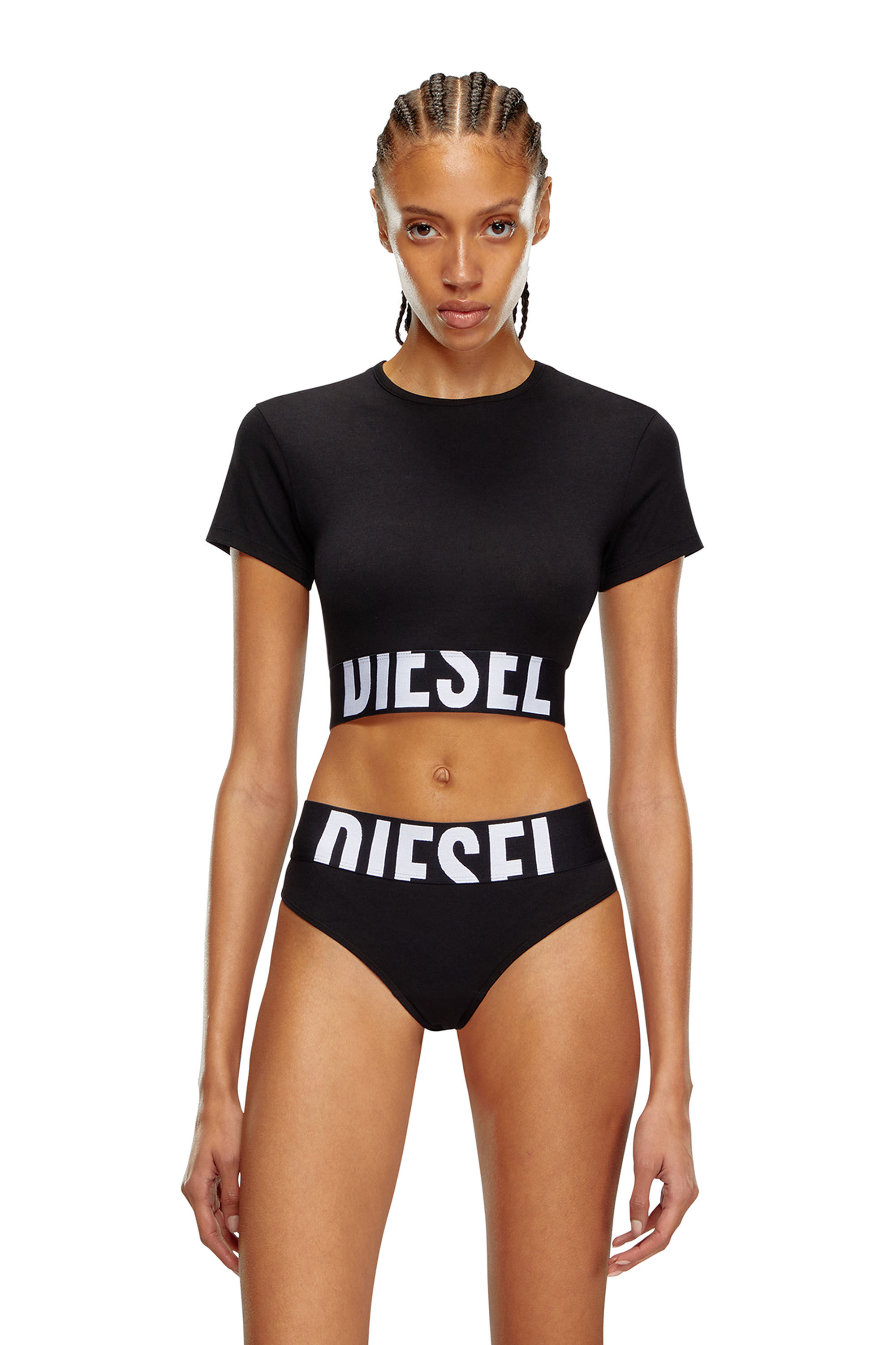 Diesel - UFTEE-SPORT-CROPPED-T-SHIRT, Woman's Sporty cropped top with logo band in Black - 3