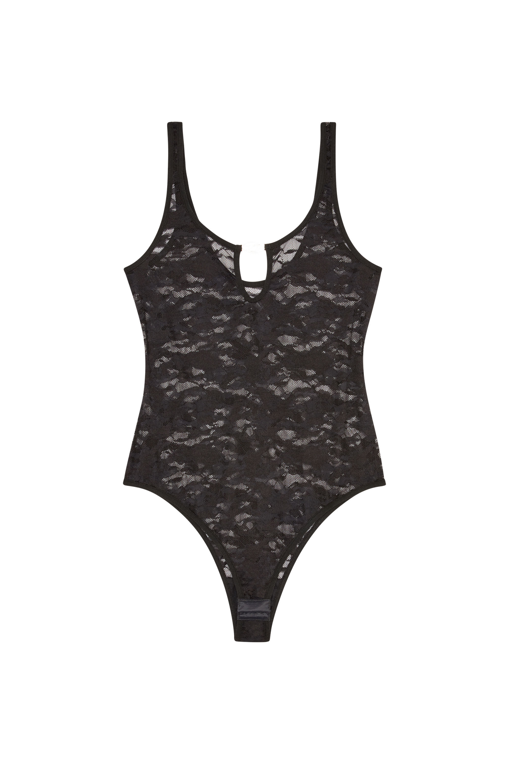 Diesel - UFBY-D-OVAL-LACE-BODYSUIT, Woman's Camo lace bodysuit with Oval D plaque in Black - 2