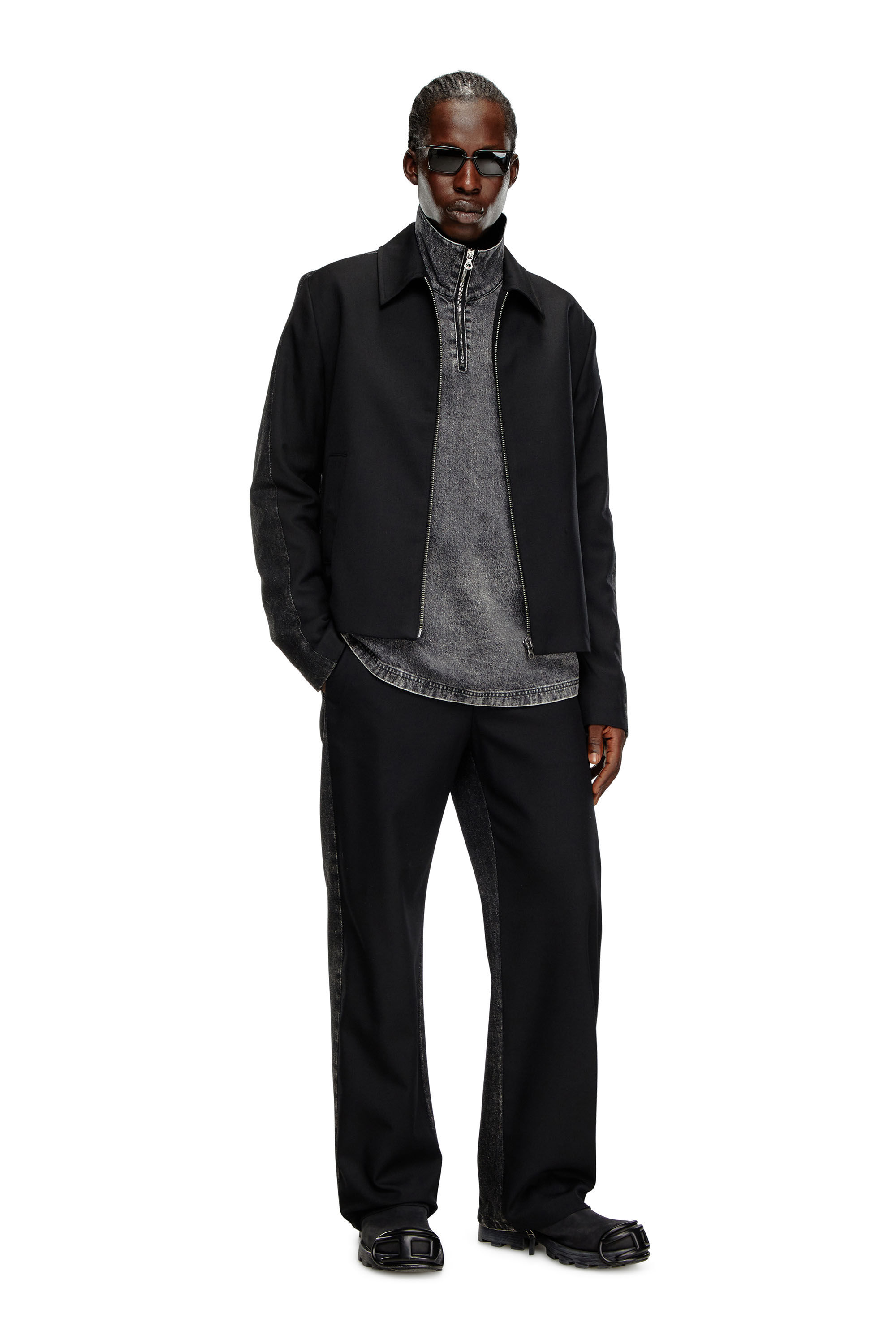 Diesel - J-RHEIN, Man's Blouson jacket in wool blend and denim in Black - 1