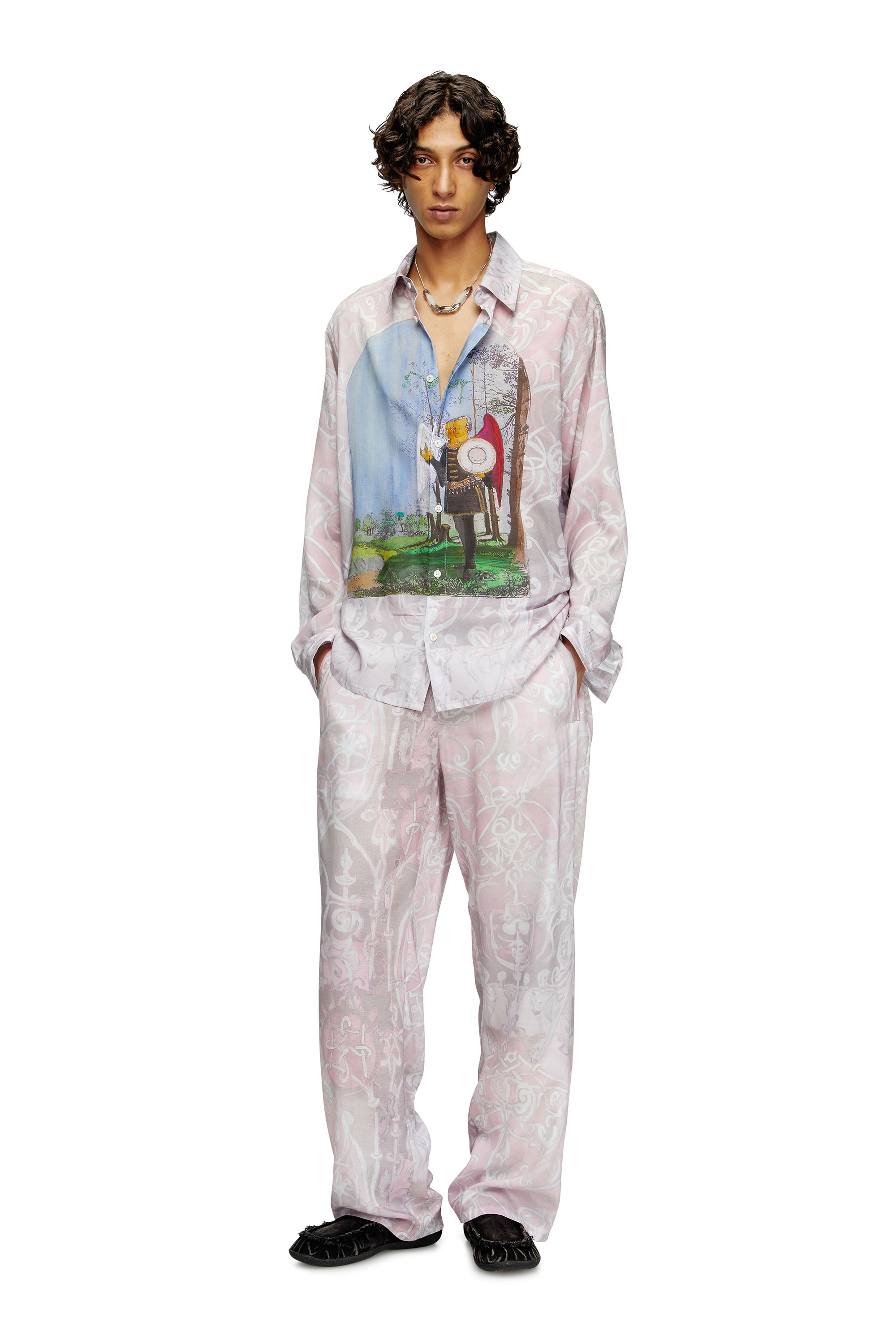 Diesel - S-SIMPLY-A-AJFW, Unisex's Shirt with medieval print in Pink - 3