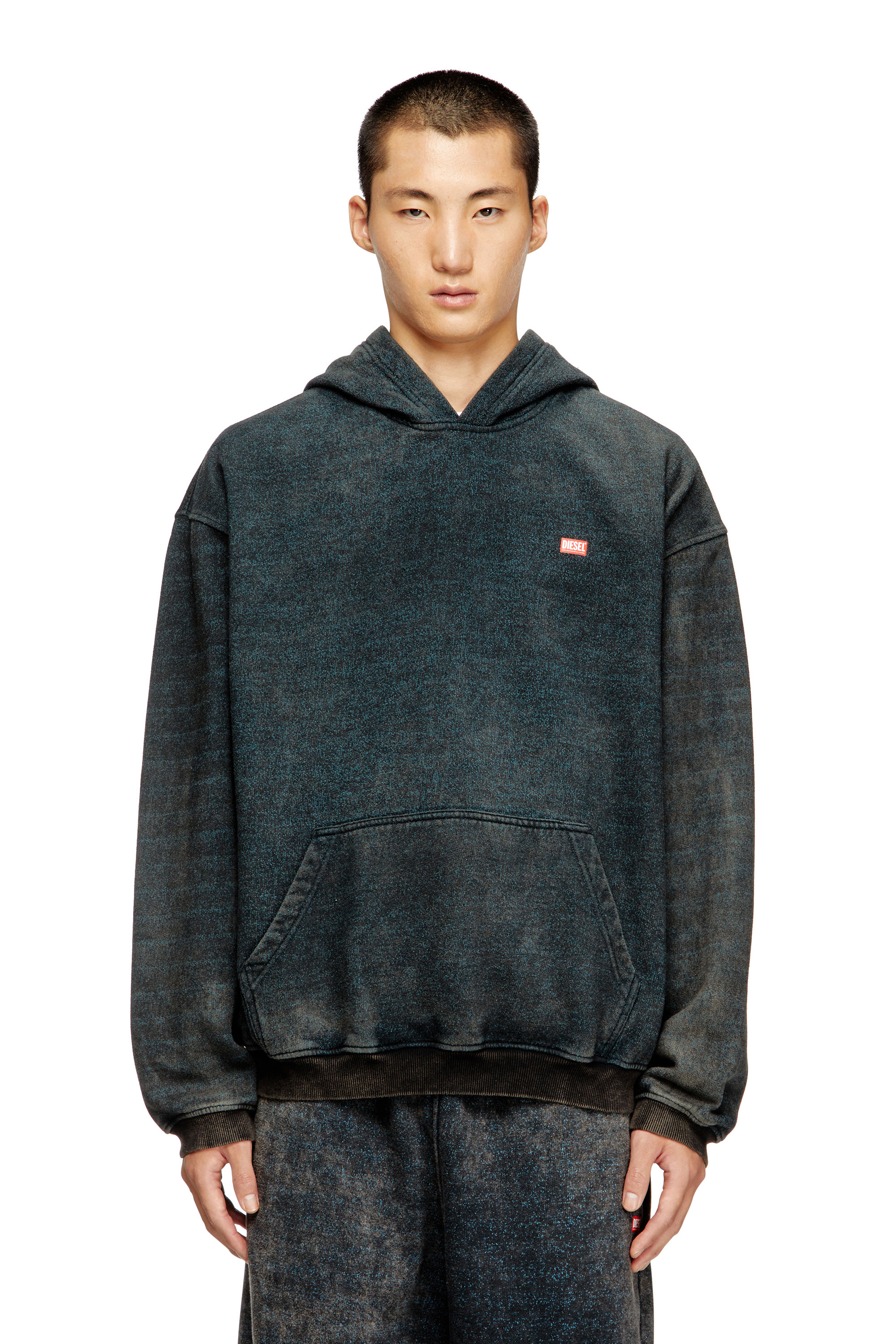 Diesel - S-KAI, Man's Cotton hoodie with kangaroo pocket in Black/Blue - 1