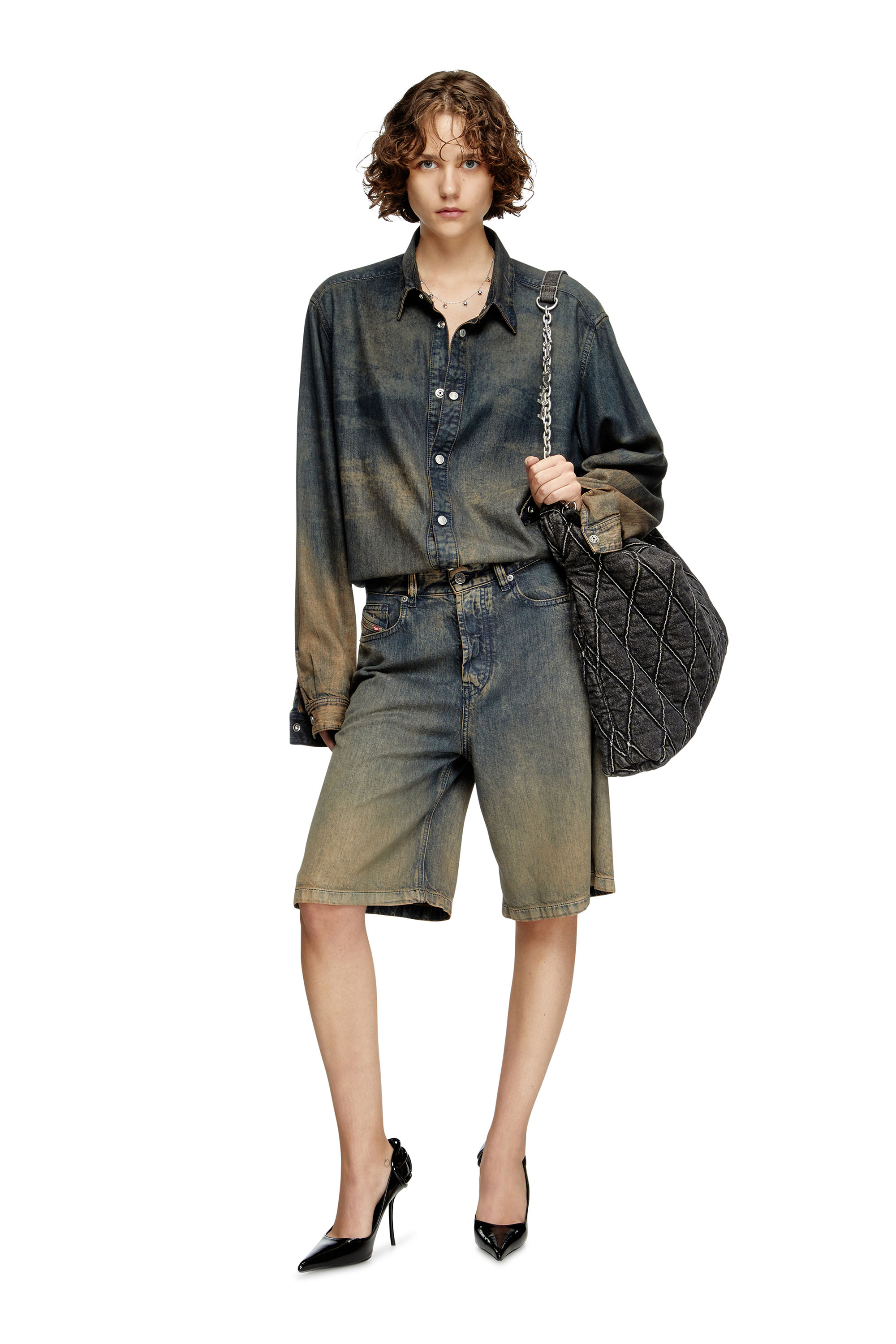 Diesel - DE-SIRE-SHORT-S, Woman's Shorts in fluid shaded denim in Dark Blue - 1