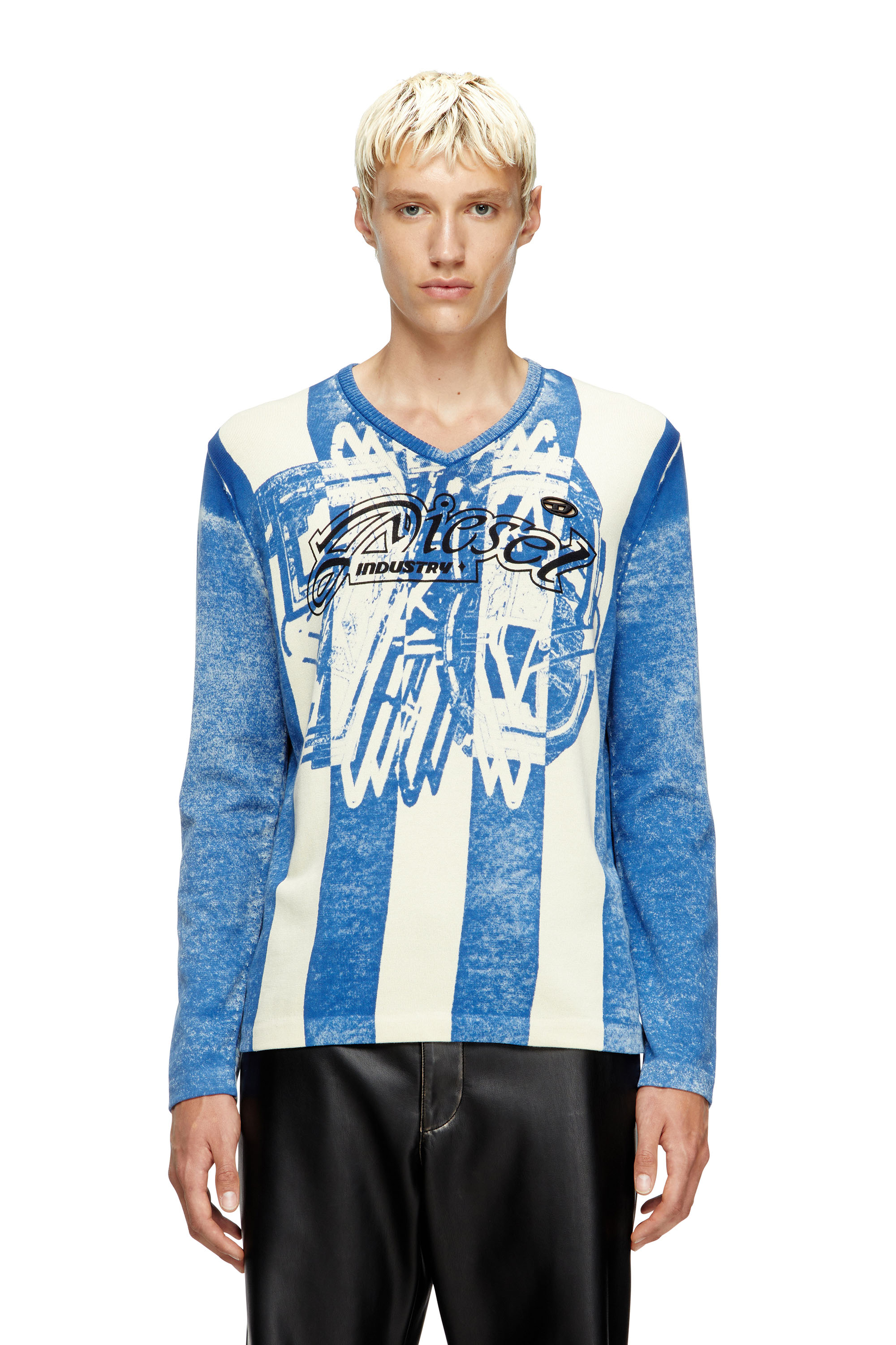 Diesel - K-OLIBA-V, Unisex's Inside-print striped jumper in Blue/White - 1