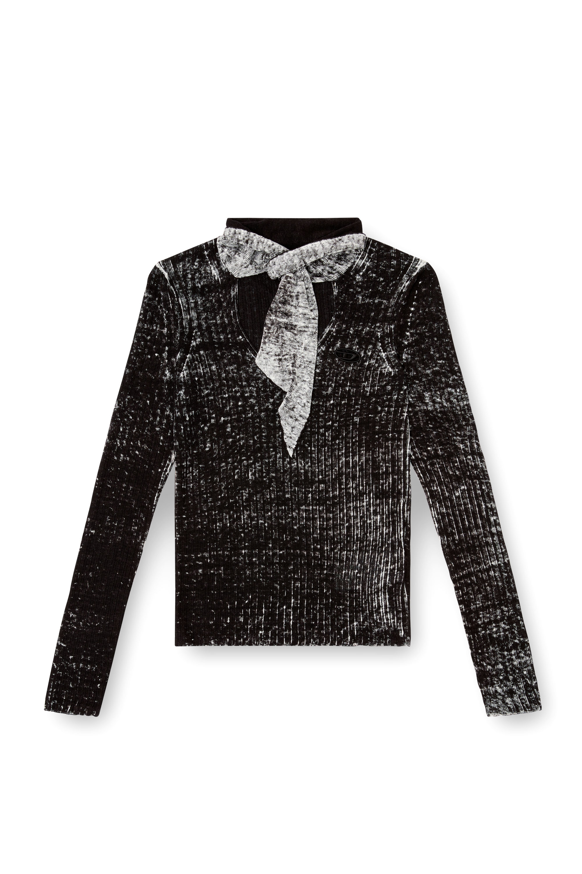 Diesel - M-ELAN, Woman's Keyhole neck-tie jumper in linen in Black - 3