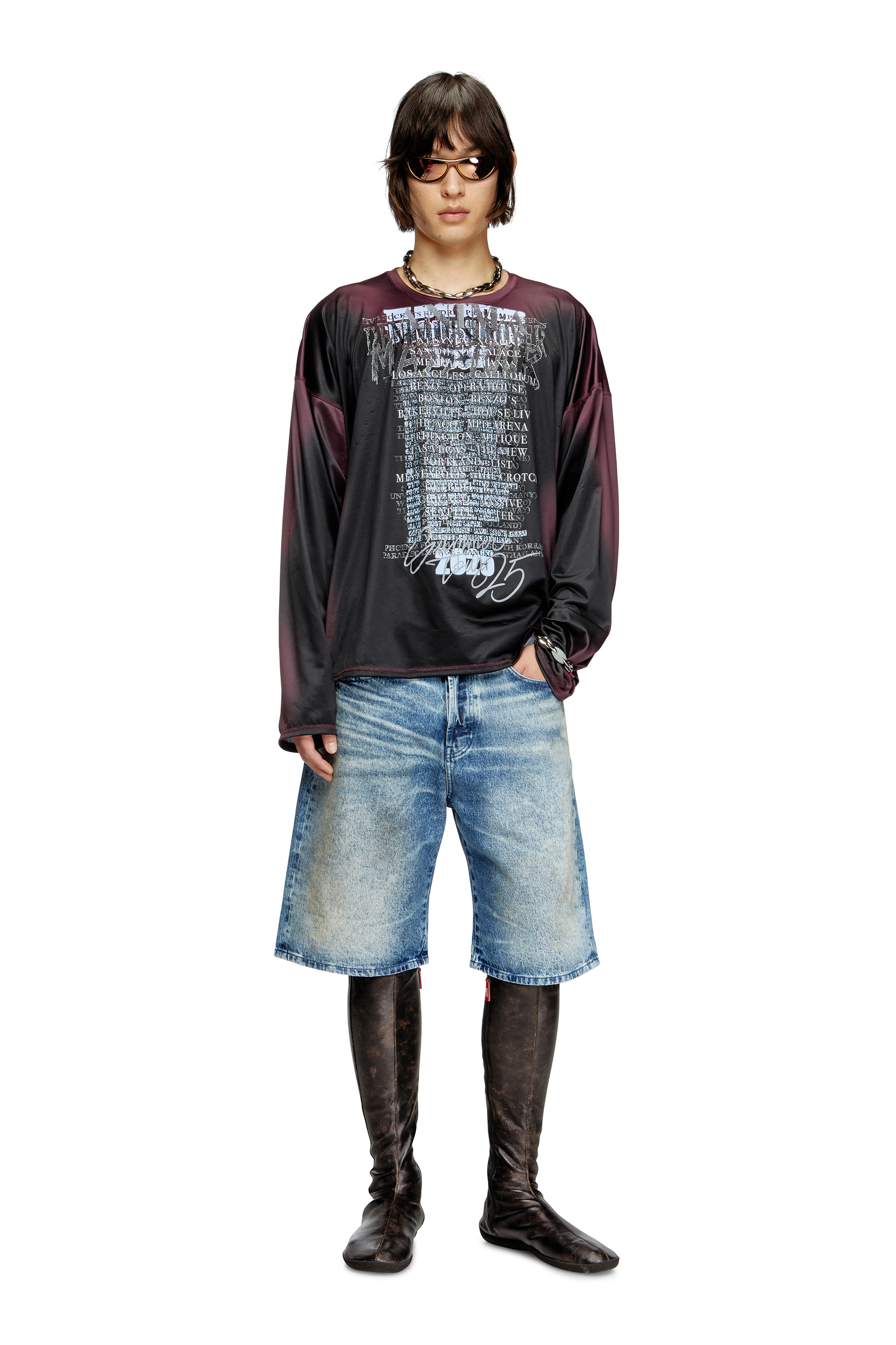 Diesel - D-RIXFORD-S, Man's Denim shorts with lyrics print in Medium blue - 2