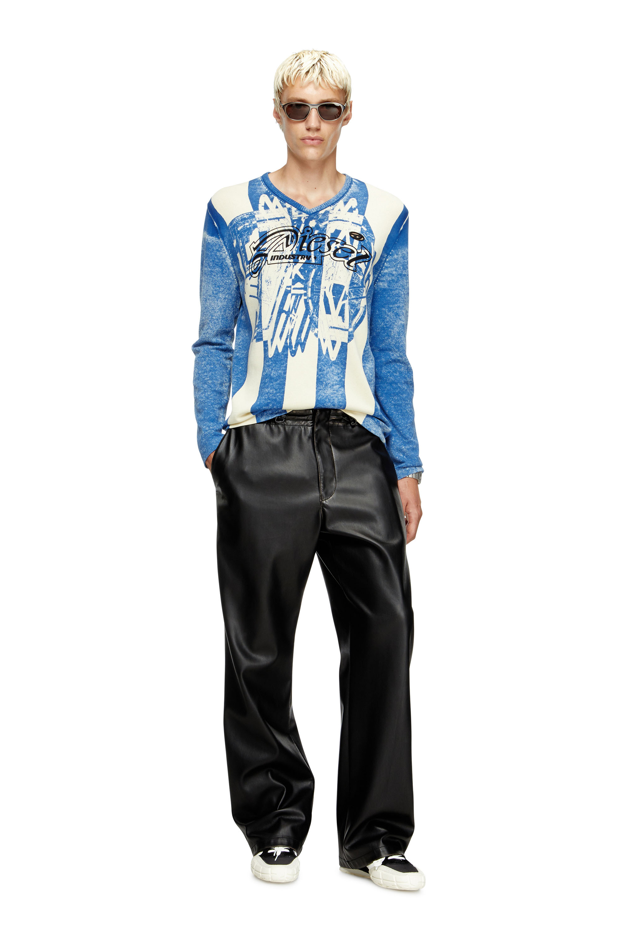 Diesel - K-OLIBA-V, Unisex's Inside-print striped jumper in Blue/White - 2