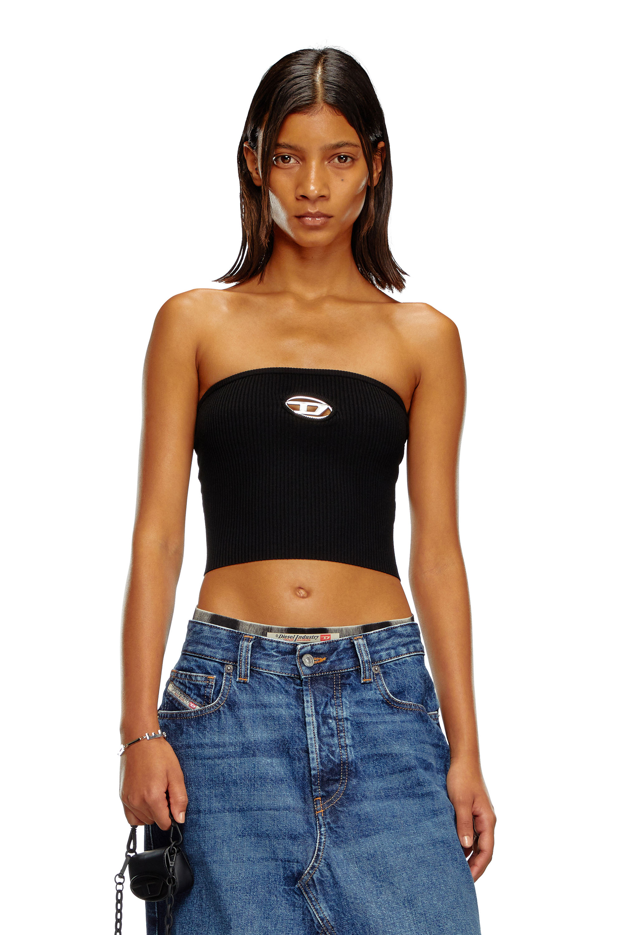 Diesel - M-CLARKSVILLEX, Woman's Tube top with logo plaque in Black - 1