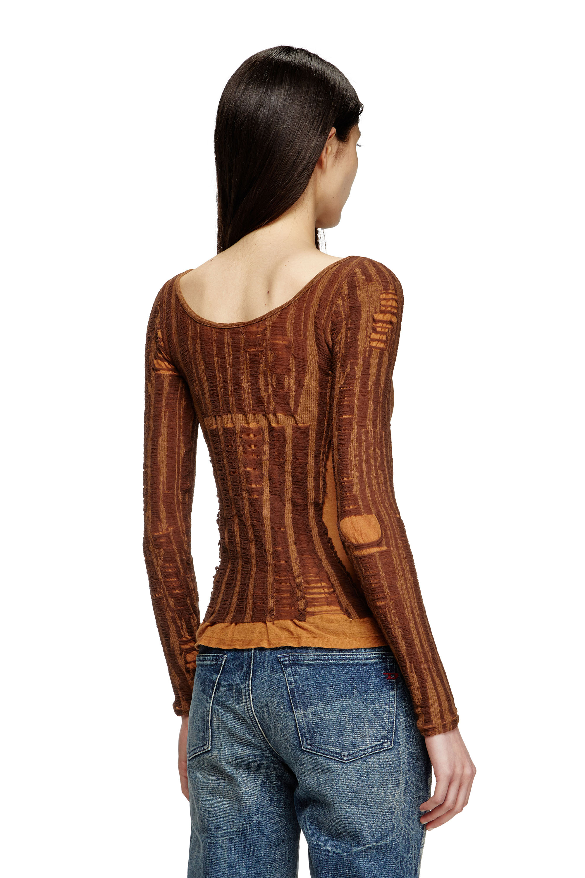 Diesel - M-CALAI, Woman's Seamless top with lingerie illusion in Brown - 4