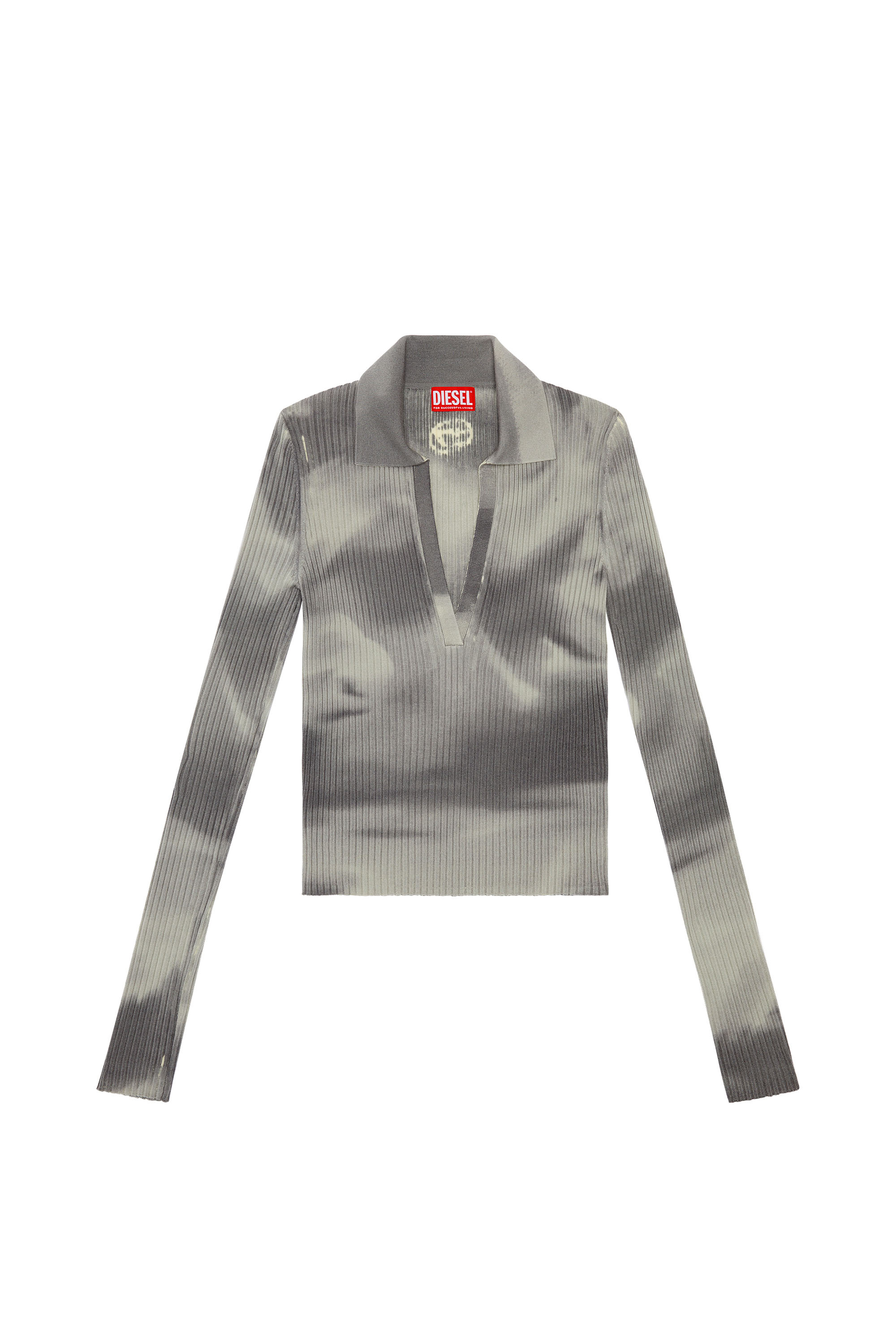 Diesel - M-BRIANA, Woman's Wool-knit polo top with camo print in Grey - 3