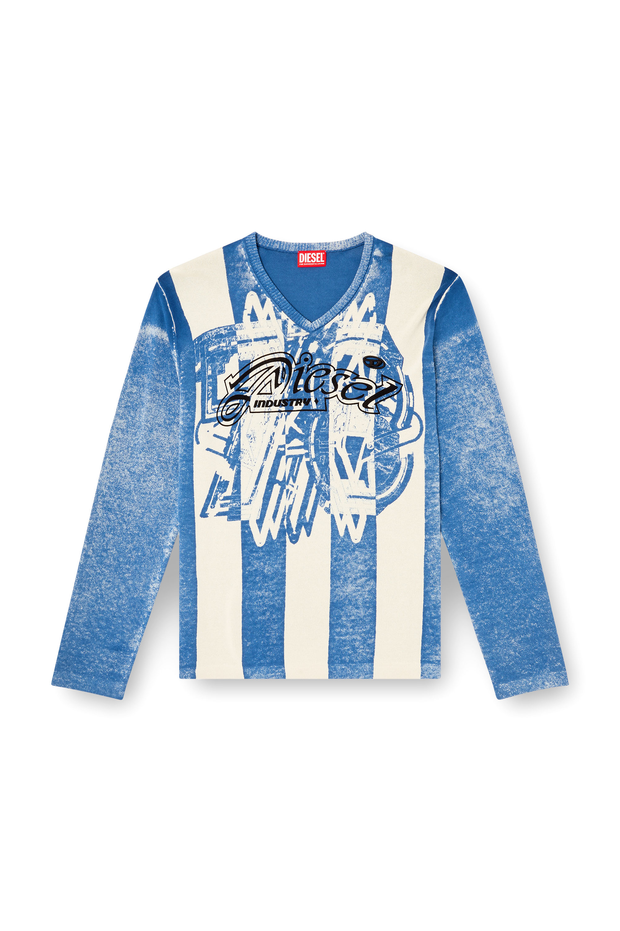 Diesel - K-OLIBA-V, Unisex's Inside-print striped jumper in Blue/White - 3