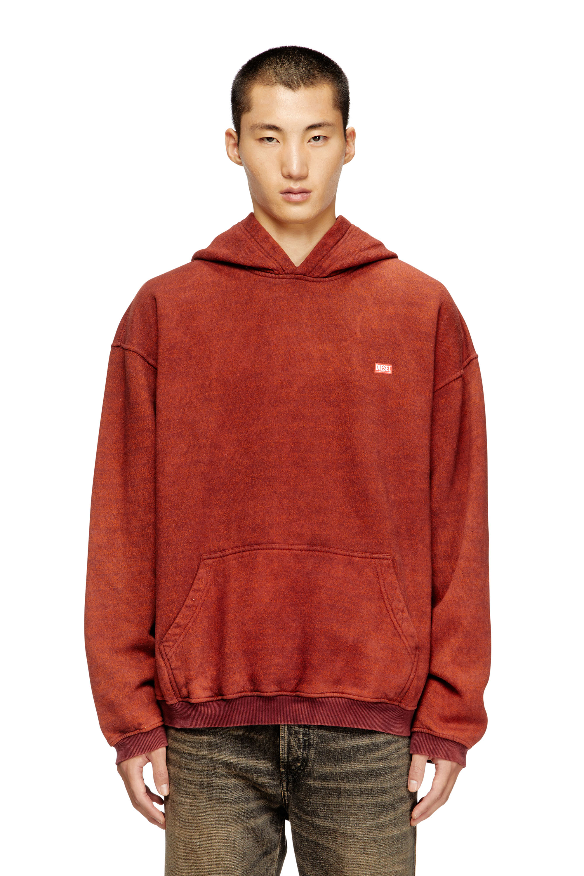 Diesel - S-KAI, Man's Cotton hoodie with kangaroo pocket in Brown - 1