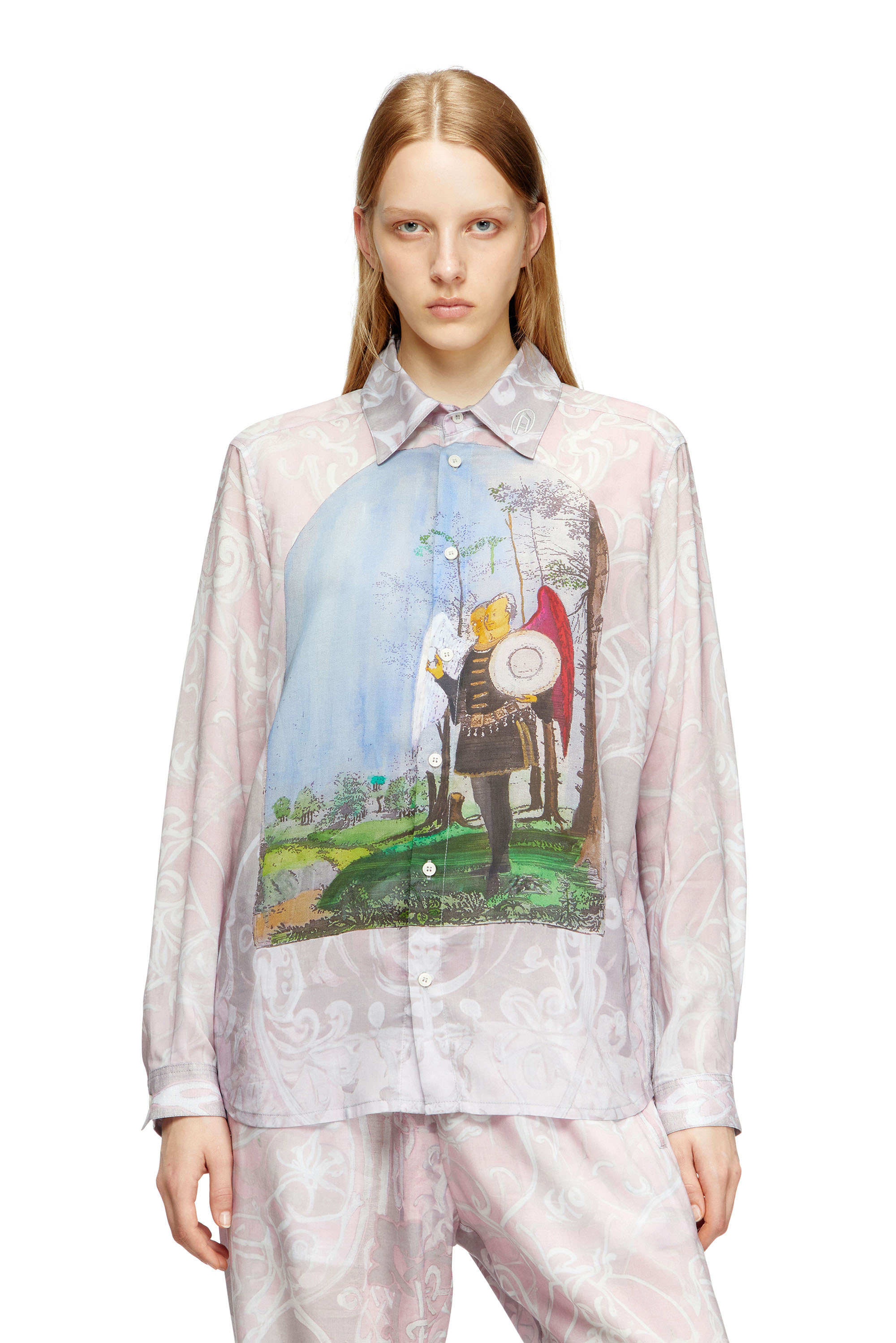 Diesel - S-SIMPLY-A-AJFW, Unisex's Shirt with medieval print in Pink - 1