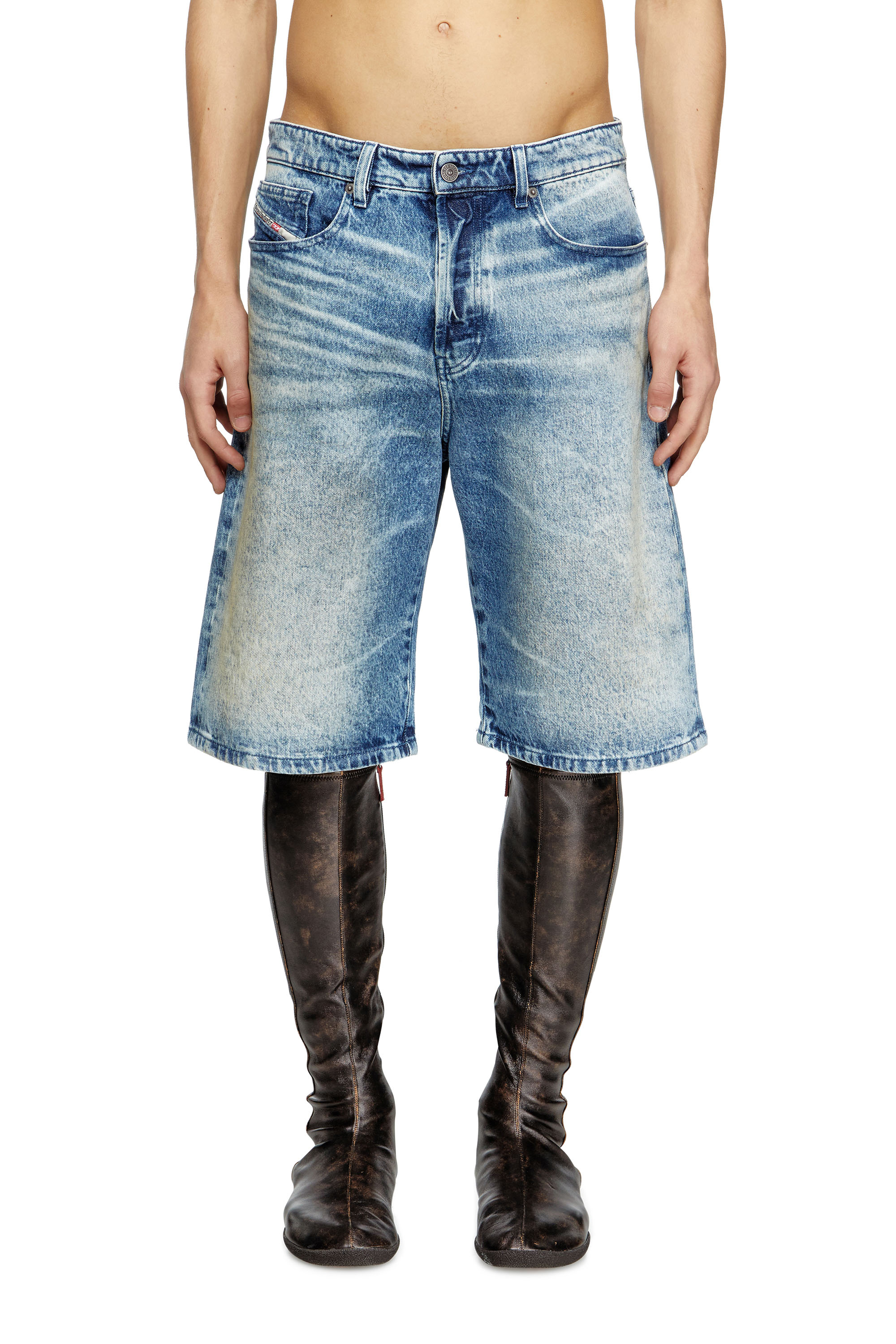 Diesel - D-RIXFORD-S, Man's Denim shorts with lyrics print in Medium blue - 1